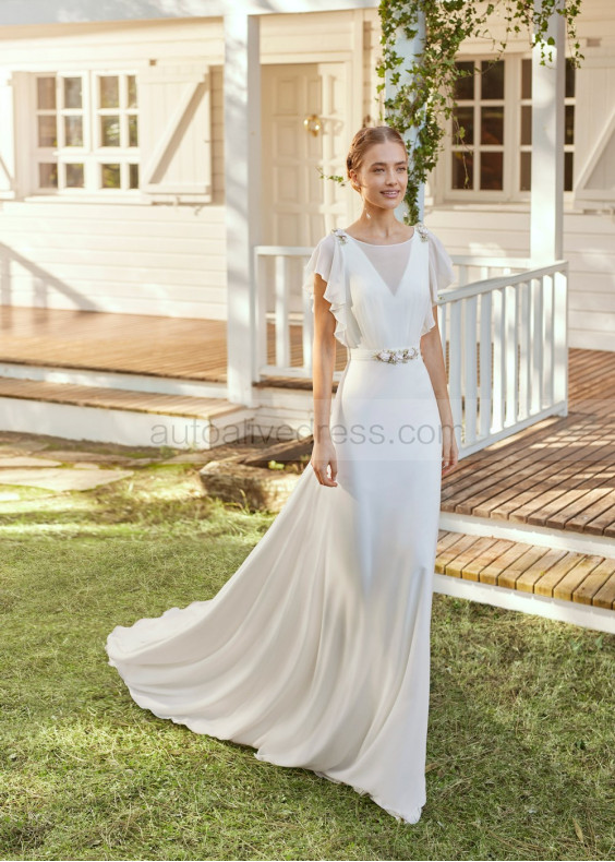 Flutter Sleeves Ivory Chiffon Chic Beach Wedding Dress